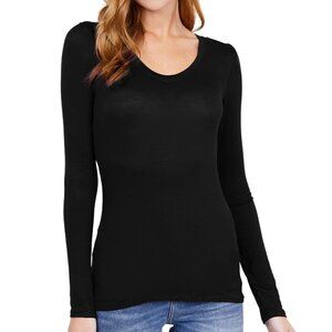 NWT- Women's LS Rayon Round Neck Top, Black